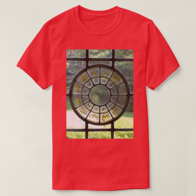 Camiseta ventana de vidrio manchado de zodiaco (Diseño del anverso)
