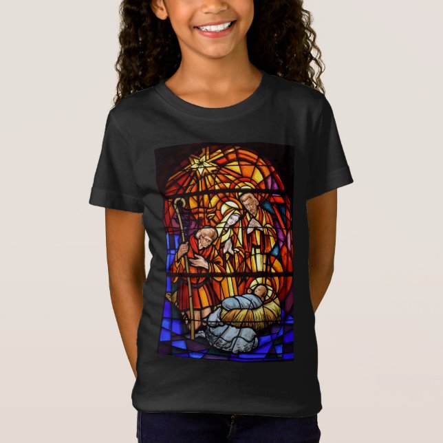 Camiseta Ventana de vidrio manchado Navidades de Natividad  (Anverso)