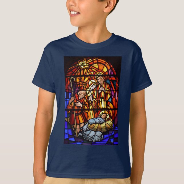 Camiseta Ventana de vidrio manchado Navidades de Natividad  (Anverso)
