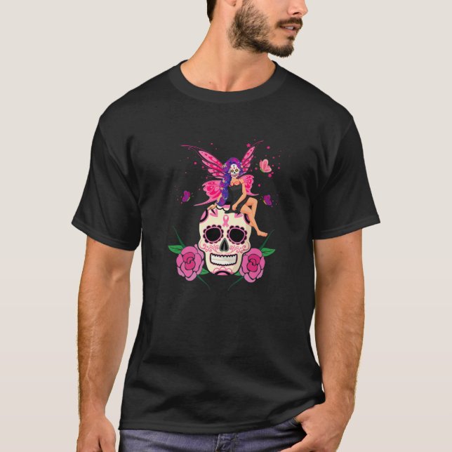 Camiseta Ventilador del cráneo azucarero contra el cáncer d (Anverso)