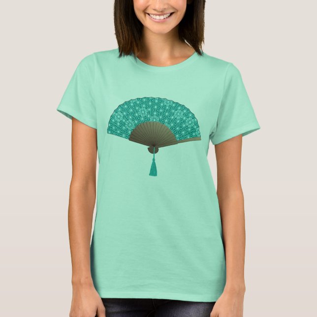 Camiseta Ventilador japonés en el patrón de Asanoha, turque (Anverso)