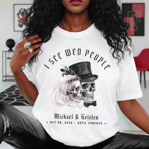 Camiseta Veo Cráneos de Gente Casada Boda de Halloween