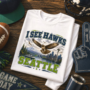 Camiseta Veo halcones en el fanático del fútbol de Seattle