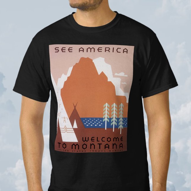 Camiseta Ver América Bienvenidos a Montana, Viajes de época (See America Welcome to Montana, Vintage Travel T-Shirt)