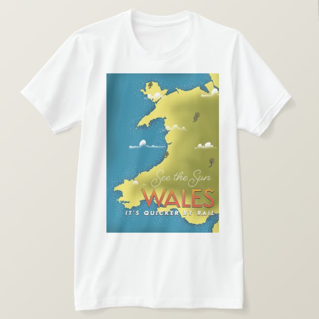 Camiseta Ver el afiche de viaje de Sun Wales. (Anverso del diseño)