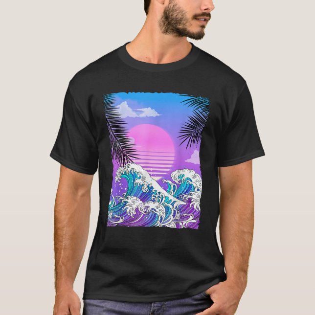 Camiseta Verano de gran ola de vaporwave Anime japonés (Anverso)