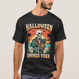 Camiseta Verano de Halloween Vibraciones Playa de Esqueleto