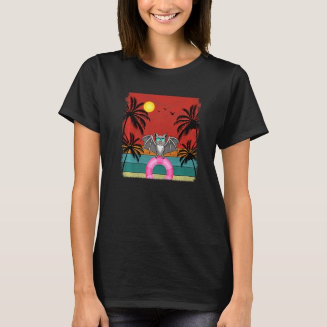 Camiseta Verano de murciélago retro de árbol de coco de pla (Anverso)