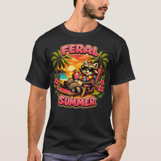 Camiseta Verano Feral Mapache Vacaciones Playa Tropical