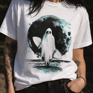 Camiseta Verano Gótico Fantasma con Tabla de Surf Playa Esp