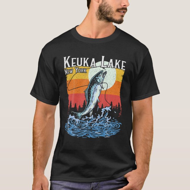Camiseta Verano Pesca Retro Sunset Keuka Lake New York (Anverso)