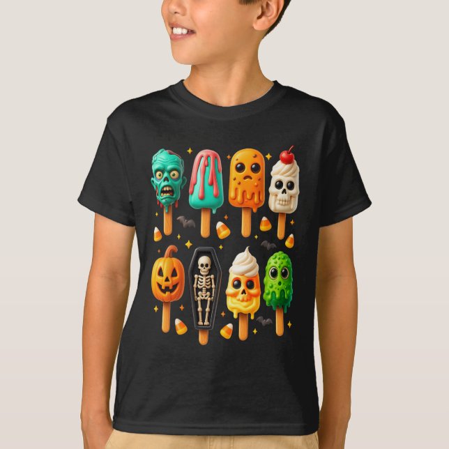 Camiseta Verano Popsicle Sombrío Halloween Helado Verano- (Anverso)