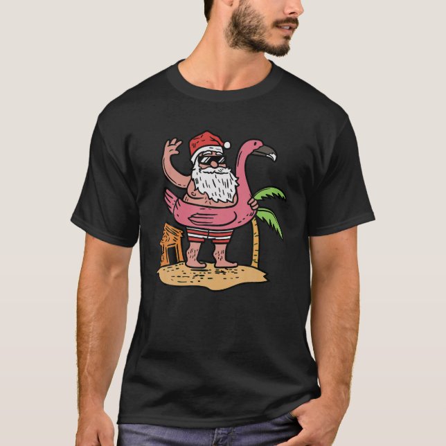 Camiseta Verano Santa Flamingo Floater Navidades Graciosos  (Anverso)