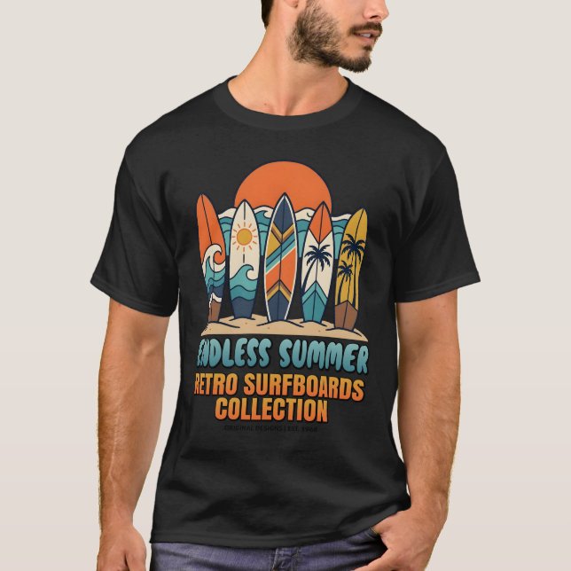 Camiseta Verano sin Fin Retro Tablas de Surf Playa (Anverso)