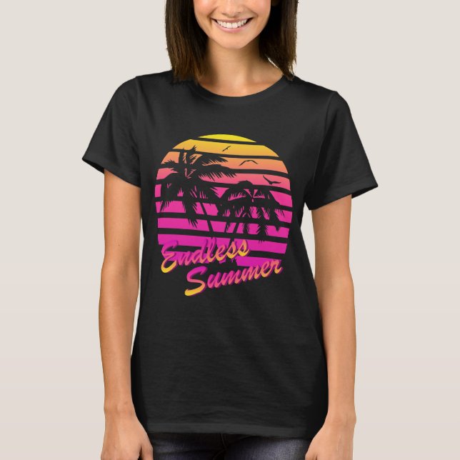 Camiseta Verano sin fin tropical de vaporolas retro 80 (Anverso)