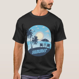 Camiseta Verano, sol, playa, sillas, paraguas y palmeras