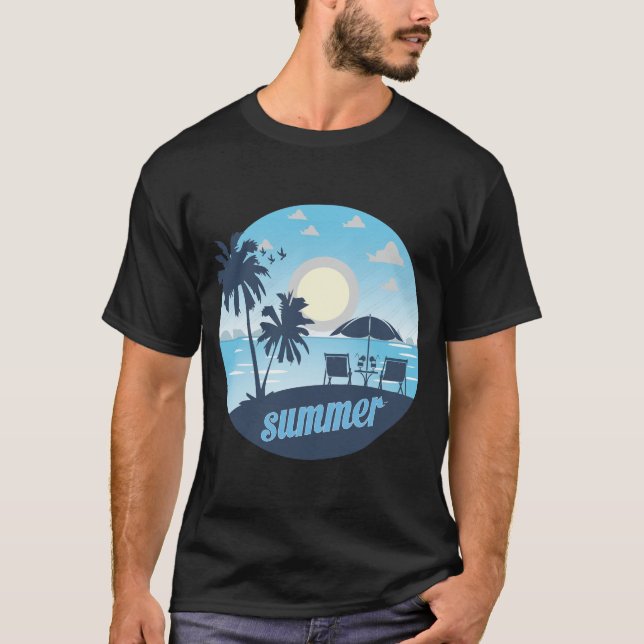 Camiseta Verano, sol, playa, sillas, paraguas y palmeras (Anverso)