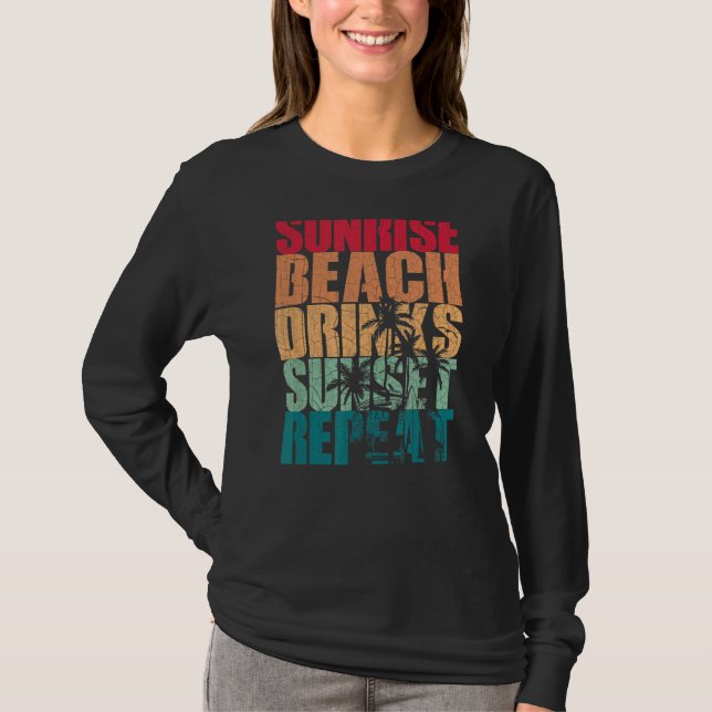 Camiseta Verano Sunrise Beach Bebidas Sunset Repeat Beach 1 (Anverso)