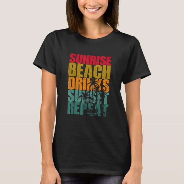 Camiseta Verano Sunrise Beach Bebidas Sunset Repeat Beach 1 (Anverso)