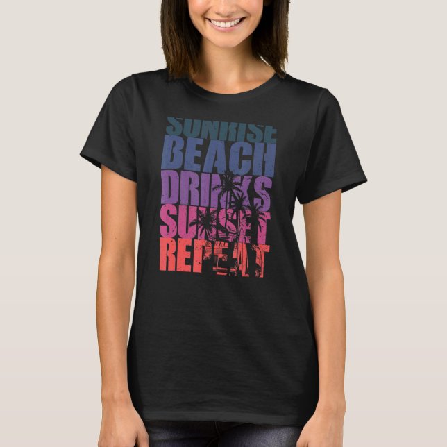 Camiseta Verano Sunrise Beach Bebidas Sunset Repeat Beach 5 (Anverso)