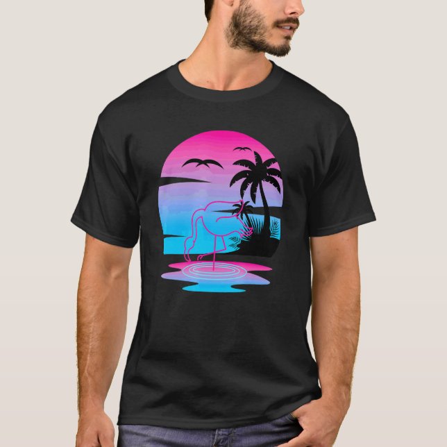 Camiseta Verano tropical Exótico Animal Pink Flamingo Vapor (Anverso)