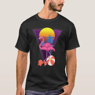 Camiseta Verano tropical Flamingo Palm Trees Synthwave 80