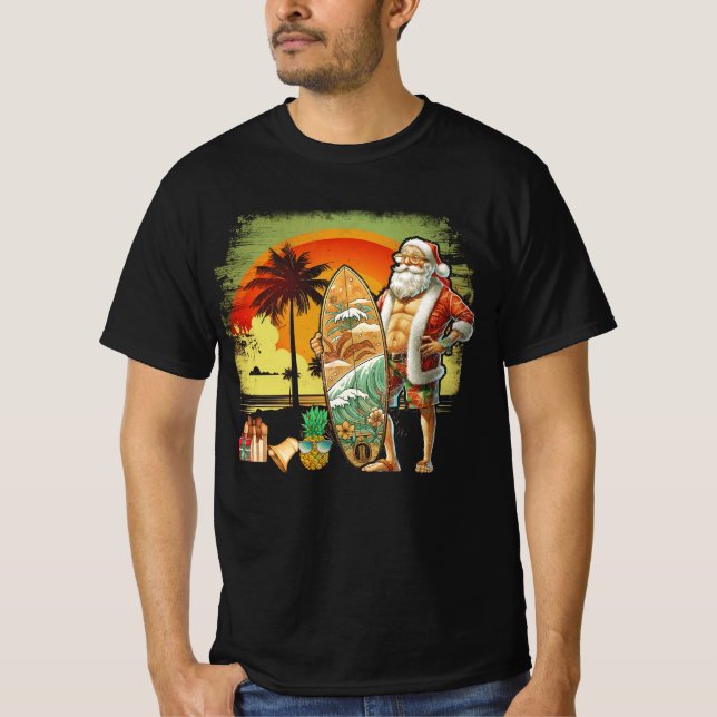 Camiseta Verano tropical Surfing Santa Claus 6 Pack Christm (Anverso)
