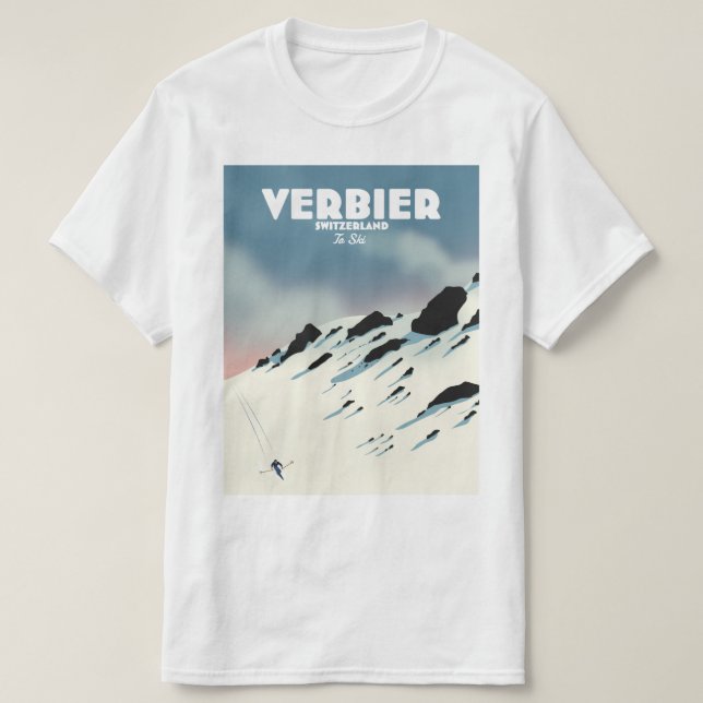 Camiseta Verbier edición Suiza de afiches de viajes de esqu (Diseño del anverso)