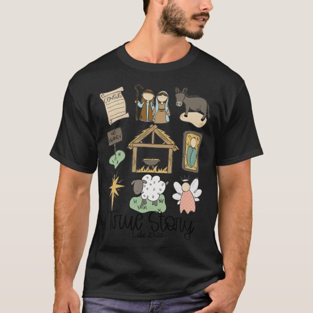 Camiseta Verdadera Historia Lucas Jesús Natividad Religiosa (Anverso)