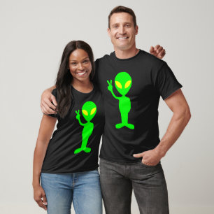 CAMISETA VERDE ALIEN FUNNY PEACE SIGN T-SHIRT T-SHIRT
