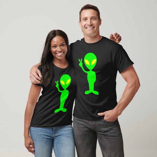 CAMISETA VERDE ALIEN FUNNY PEACE SIGN T-SHIRT T-SHIRT (Unisexo)