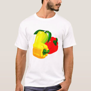 Camiseta Verde amarillo rojo gráfico de tres pimientas