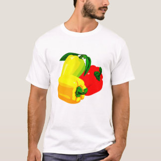 Camiseta Verde amarillo rojo gráfico de tres pimientas