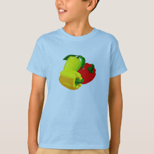 Camiseta Verde amarillo rojo gráfico de tres pimientas