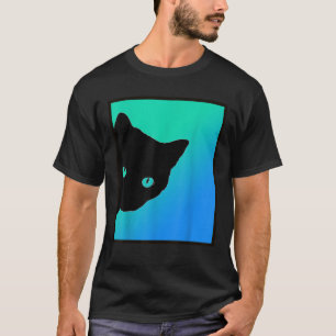 Camiseta verde azul de gato negro diseñada por gat