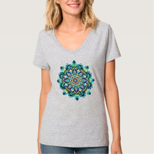 Camiseta verde/azul Mandala V-cuello