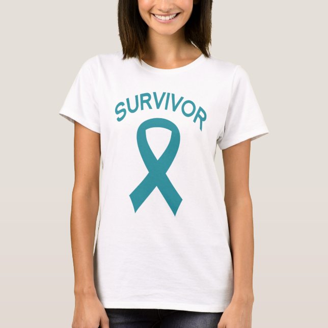 Camiseta verde azulada de la cinta del cáncer (Anverso)