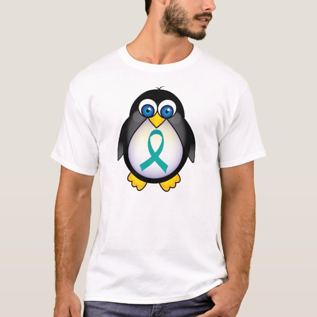 Camiseta verde azulada de los niños del pingüino (Anverso)
