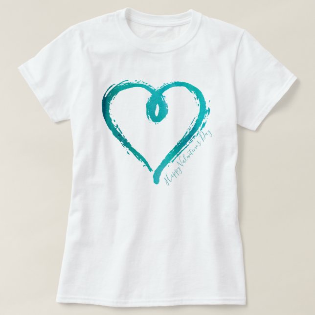 Camiseta verde azulada del corazón dibujada a mano (Diseño del anverso)