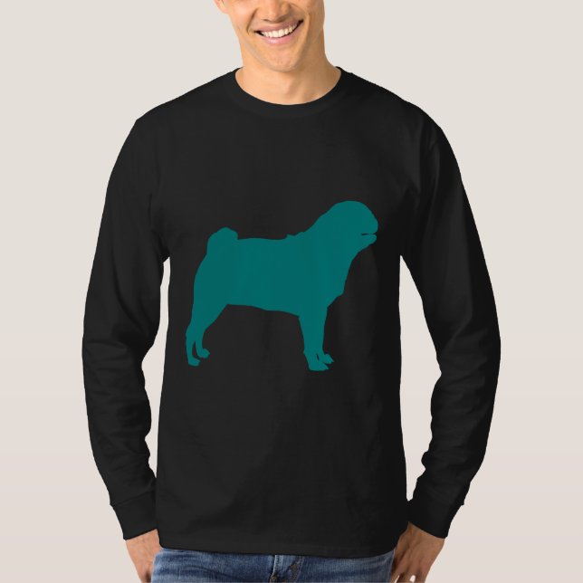 Camiseta verde azulada Pug Silhouette Classic 708 (Anverso)