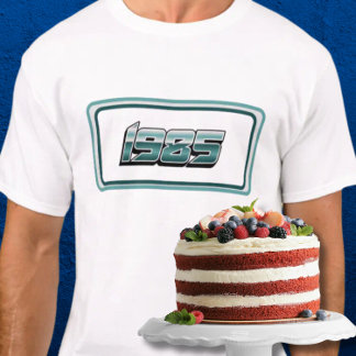Camiseta verde azulado de franja retro de 1985