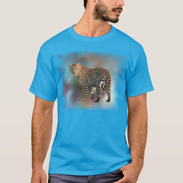 Camiseta Verde azulado Leopardo Azul Moderno y elegante pla (Anverso)