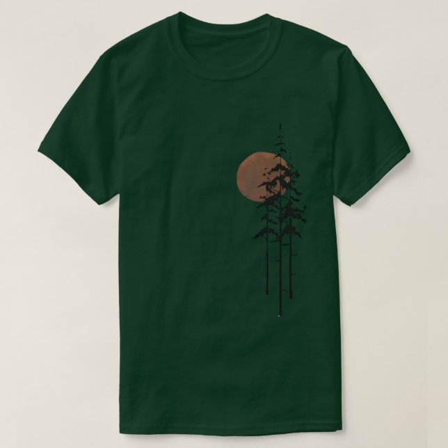 Camiseta verde con la luna y el diseño forestal (Diseño del anverso)