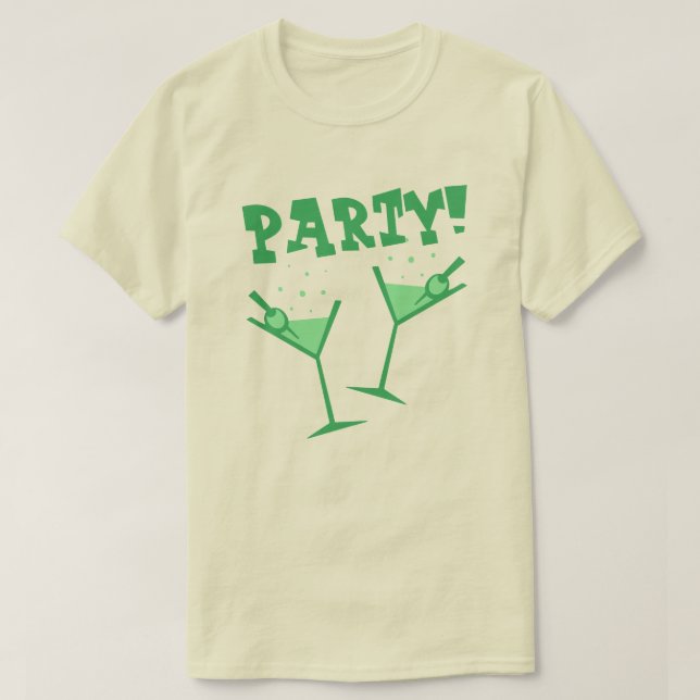 Camiseta verde de bebidas para fiesta retro (Diseño del anverso)