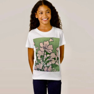 Camiseta Verde de flores rosadas