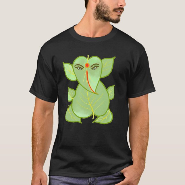 Camiseta verde de Ganpati de la hoja (Anverso)