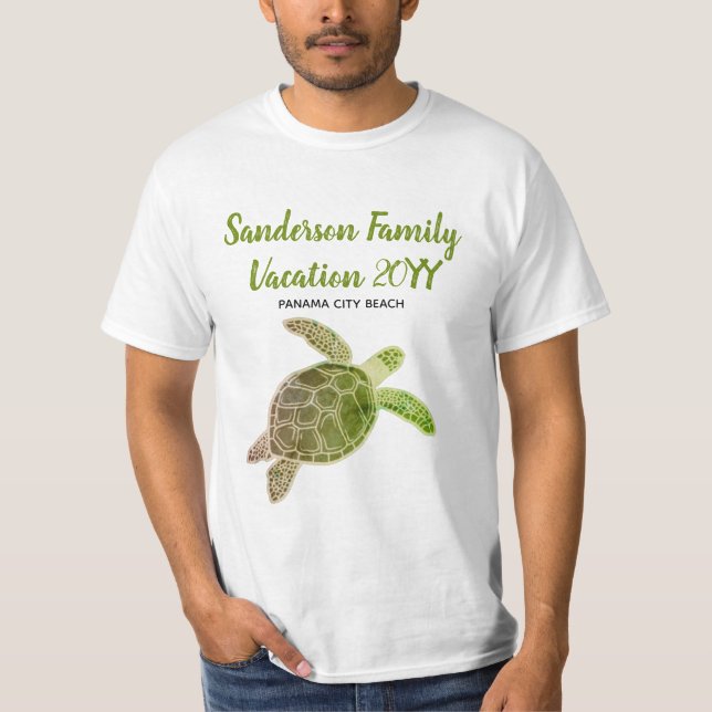 Camiseta verde de la tortuga marina de vacaciones  (Anverso)