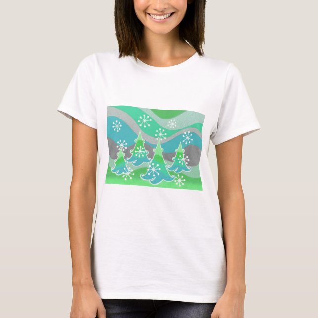 Camiseta verde de los árboles de invierno (Anverso)