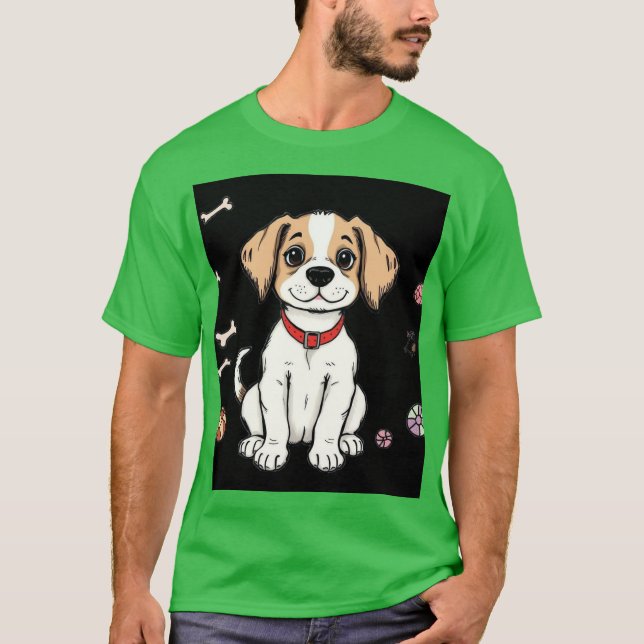 Camiseta verde de perro blanco (Anverso)