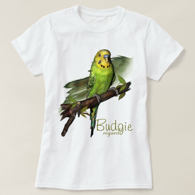 Camiseta verde del arte de Budgie (Diseño del anverso)